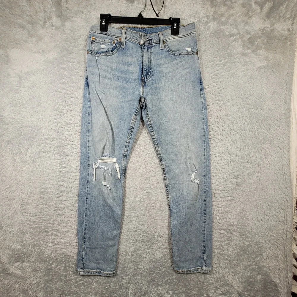 Levis 512 Jeans Mens 31x30 Light Blue Distressed Slim Taper Denim